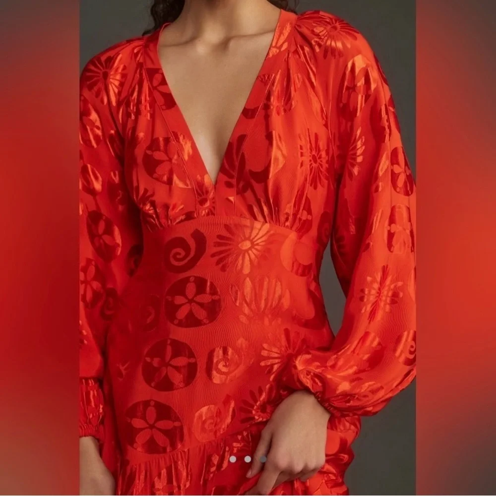 Farm Rio Jacquard V Neck Maxi Dress in Orange - Picture 3 of 4